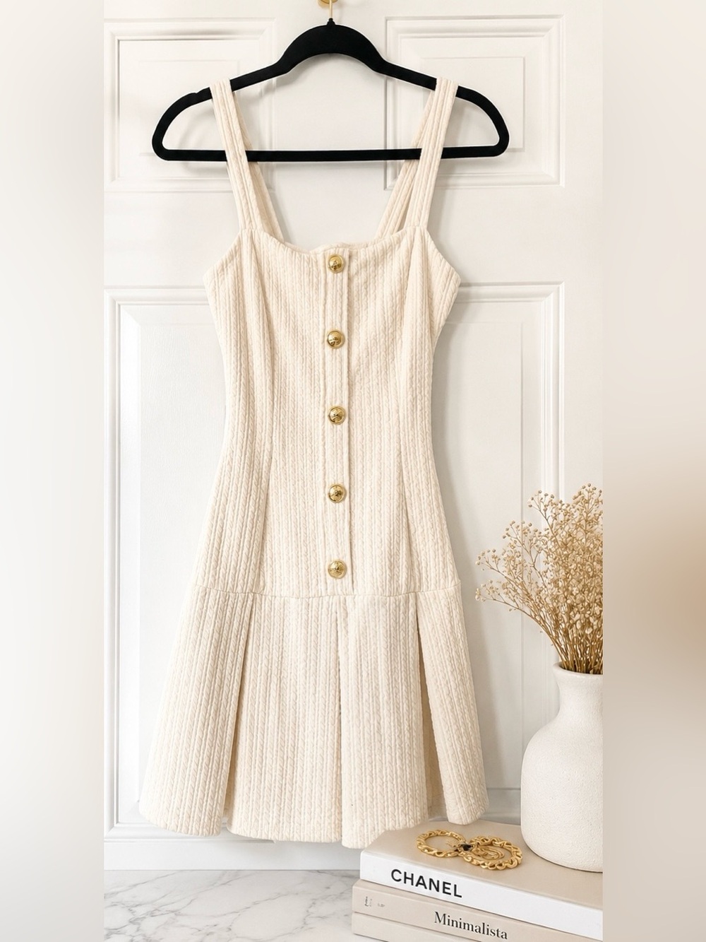 Cream Textured Button-Front Midi Dress